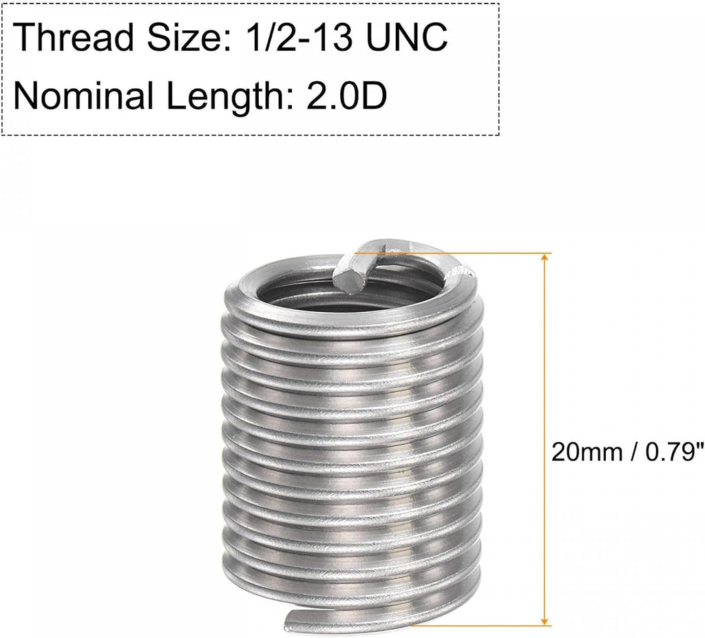 uxcell Wire Thread Inserts 1/2-13 UNC 2.0D 304 Stainless Steel Helical Type Coiled Wire Screw Repair Threaded Sleeve Steel Sheath 10pcs