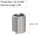 uxcell Wire Thread Inserts 1/2-13 UNC 2.0D 304 Stainless Steel Helical Type Coiled Wire Screw Repair Threaded Sleeve Steel Sheath 10pcs