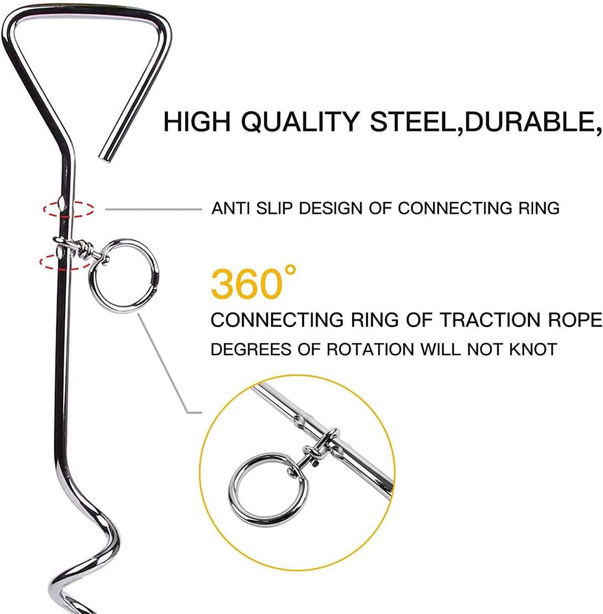 Dog Stake Tie Out Cable - 16/30" Anti Rust Reflective Stake for Medium Large Dogs Up to 125 lbs, Dog Cable Runner and