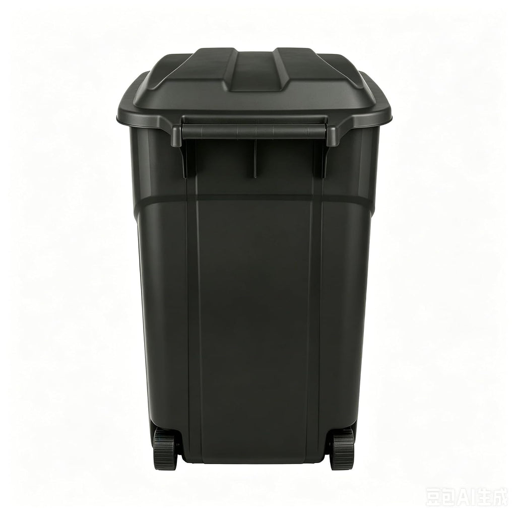 45 Gallon Outdoor Trash Can with Lid, Heavy-Duty Wheeled Garbage Bin with Easy-Grip Handle & Bottom Groove, Black