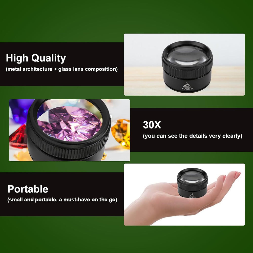 30X Portable Jewelers Loupe Pocket Handheld Magnifier | Sturdy metal, loupe handheld magnifying glass for jeweler