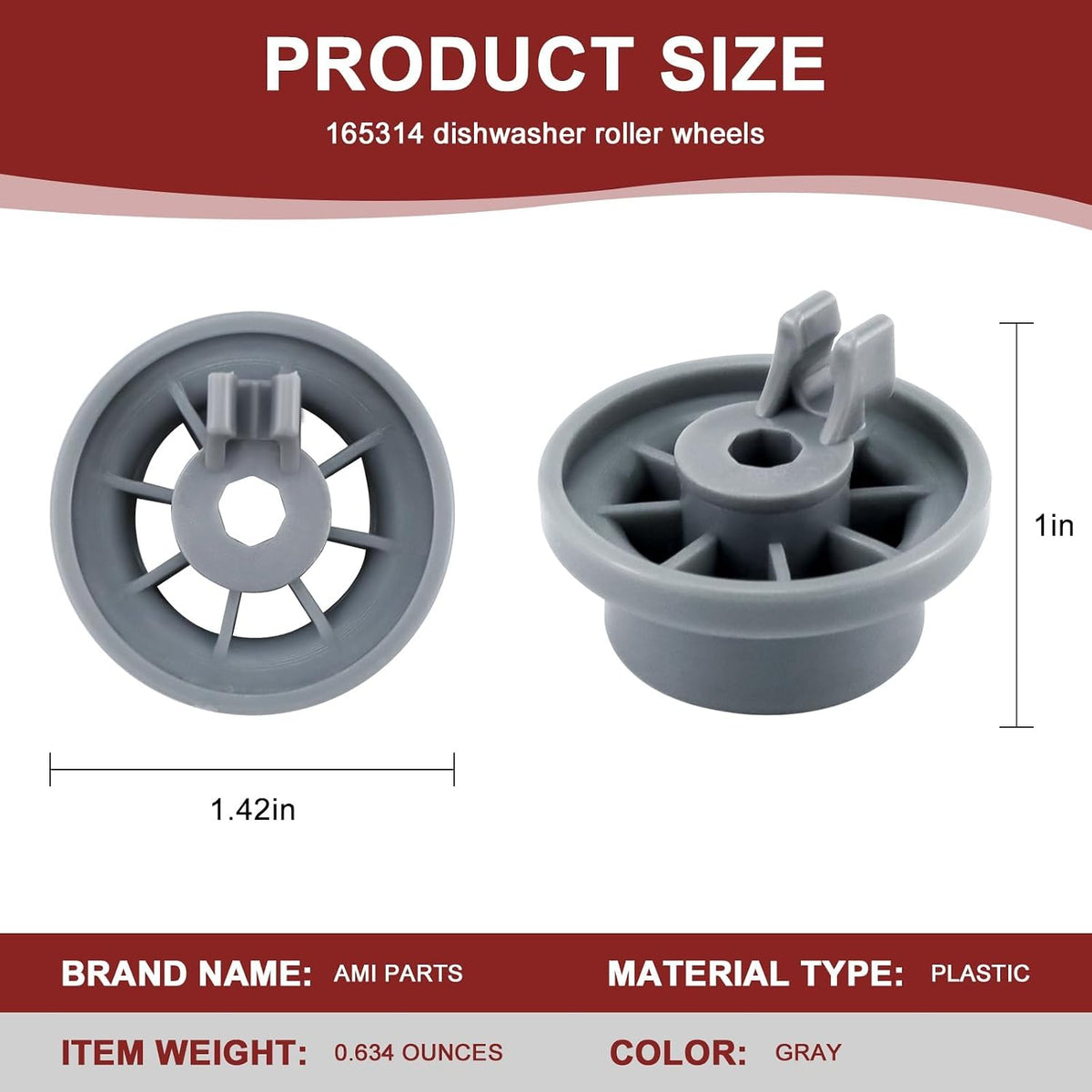 8 Packs 165314 Dishwasher Wheels Lower Rack Fit for Bo-sch Ken-more