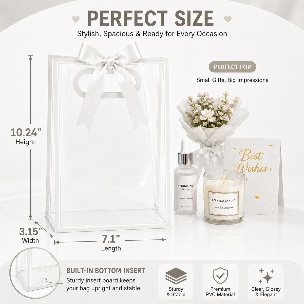 12 Pack Clear Gift Bags with Handles, White
