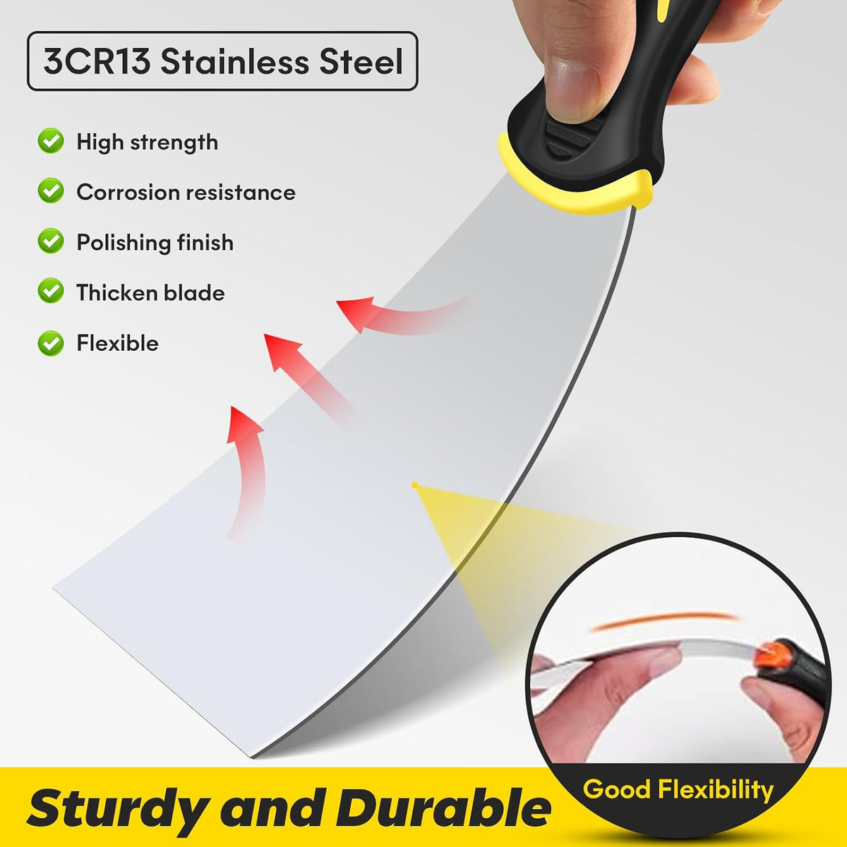 Putty Knife Set, 4PCS Stainless Steel Scraper Paint Tool with Comfortable Grip for Drywall Repair, Wallpaper Removal