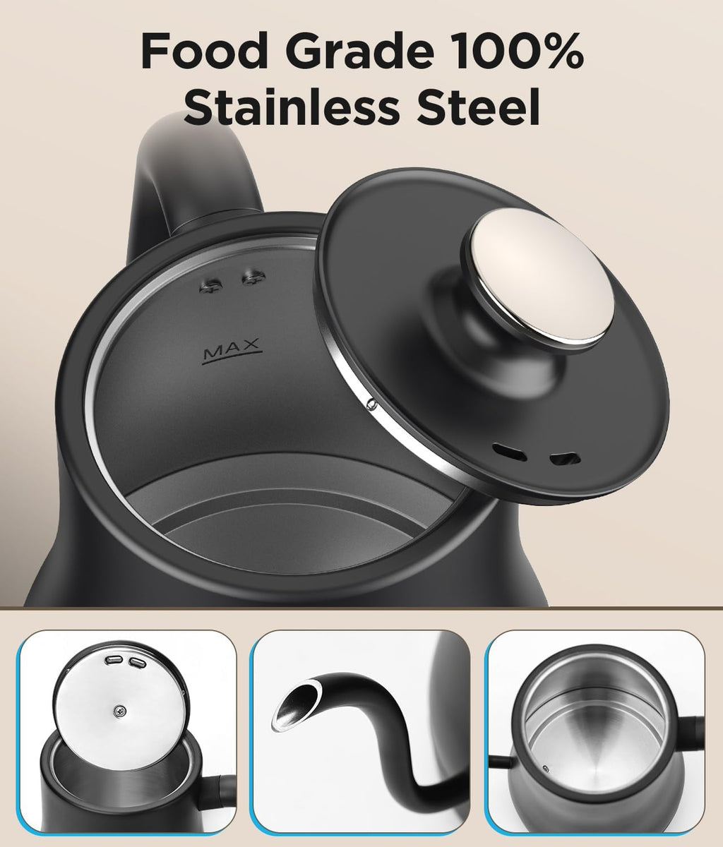 Gooseneck Electric Kettle, ±1℉ Temp Control, Mute Mode, 4H Keep Warm | 0.8L Pour Over Kettle, 1200W Fast Heating