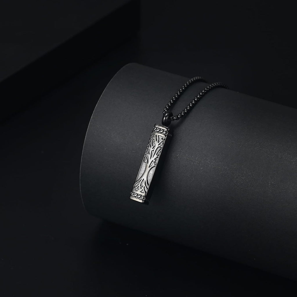 Tree of Life Urn Necklace for Men Women Bar Cremation Jewelry for Ashes Keepsake Ashes Necklace Pendent