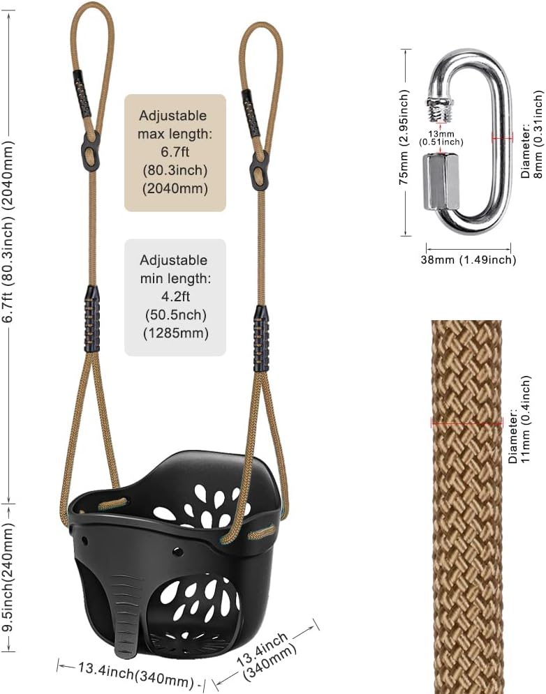 Toddler Swing Set Accessories High Back Full Bucket Swing Seats w/Adjustable Rope