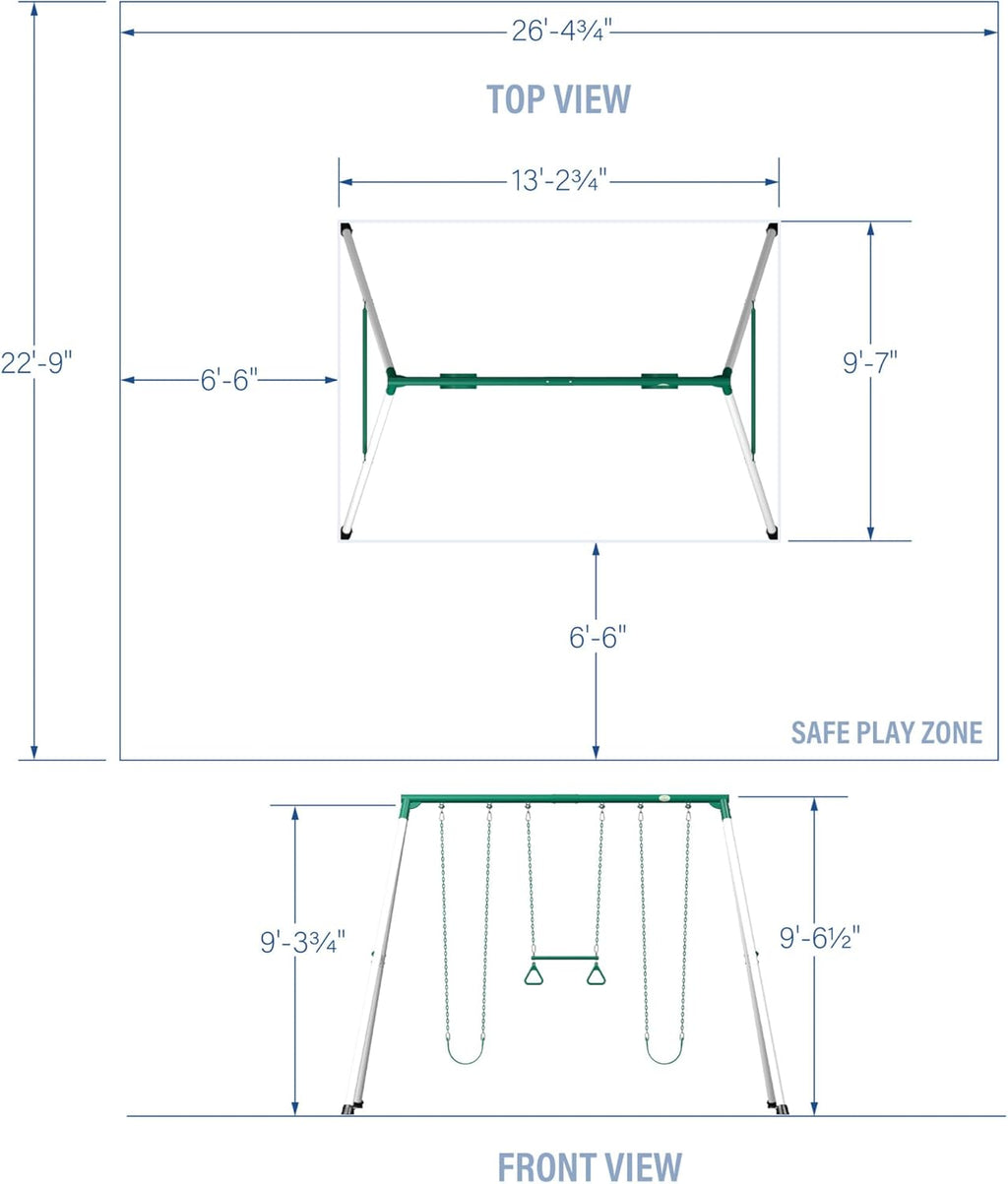 Big Brutus Galvanized Steel Swing Set Kit with Classic A-Frame, Two Belt Swings, One Trapeze Bar, Easy Assembly