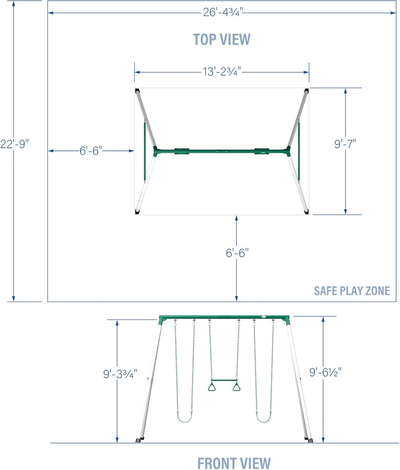 Big Brutus Galvanized Steel Swing Set Kit with Classic A-Frame, Two Belt Swings, One Trapeze Bar, Easy Assembly
