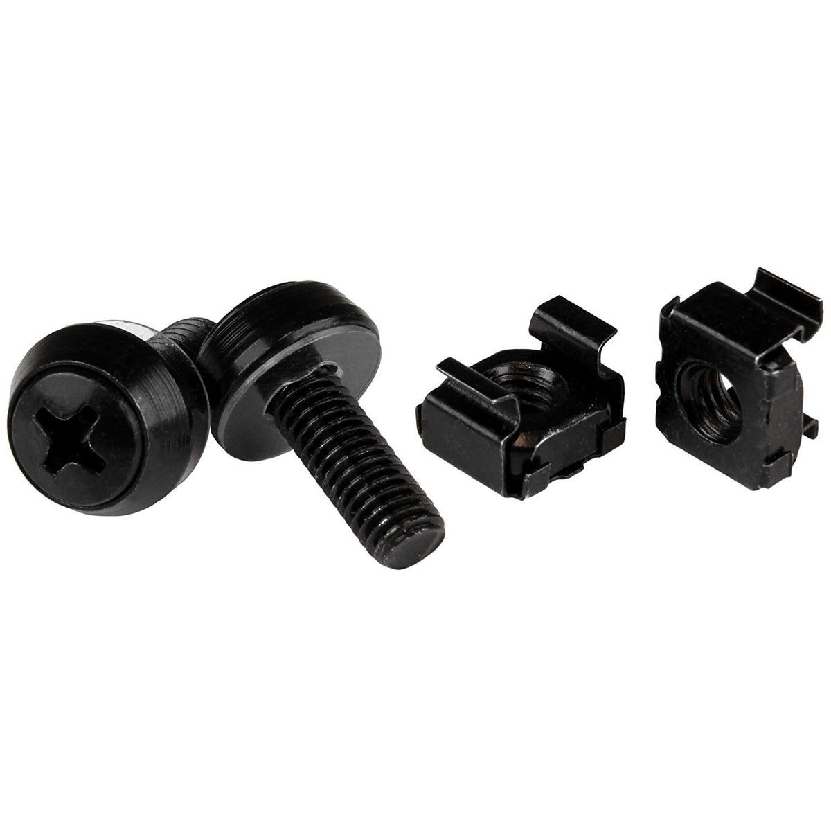 StarTech 50-Pack M6 12mm Screws & Cage Nuts Kit with Tool, TAA, Black Steel