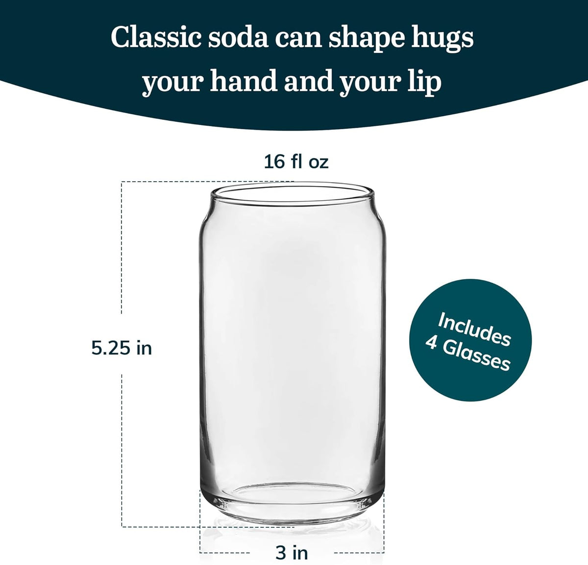 Can Shaped Beer Glass - 16 oz - 4 PACK w/ Pourer