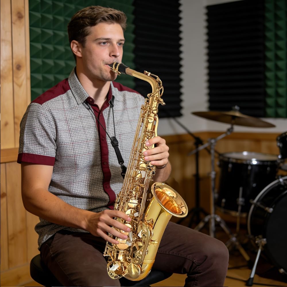 Beginner Alto Saxophone, E Flat - Complete Starter Kit with Case & 10 Reeds, for Adults & Students, Easy to Play for