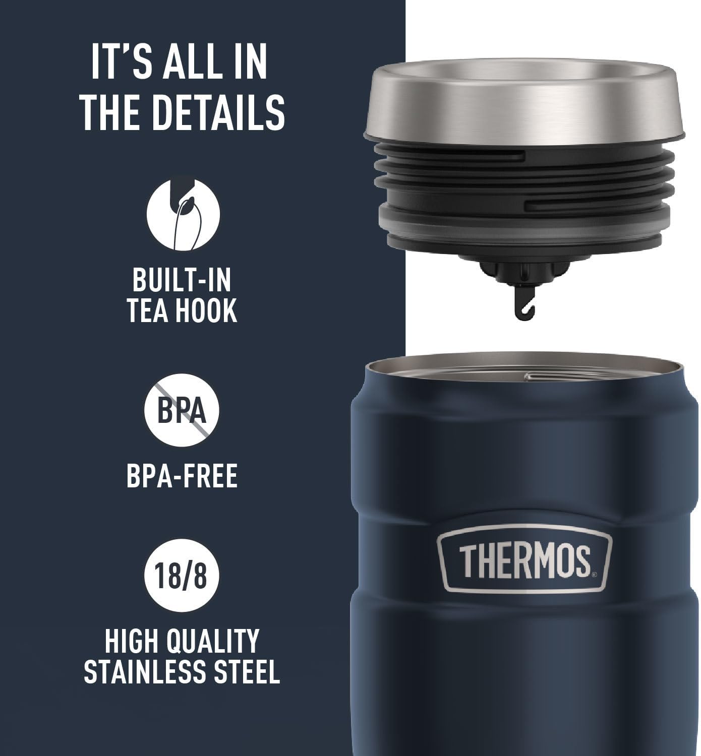 Stainless King Vacuum-Insulated Stainless Steel Tumbler - 16oz, Midnight Blue - Insulated Coffee Tumbler for Hot &