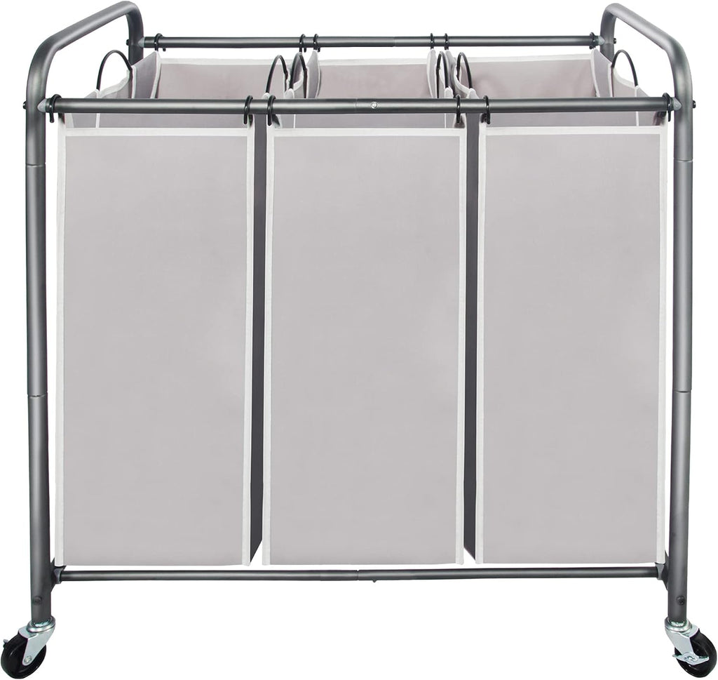 Laundry Sorter 3 Section, 3 Bag Clothes Hamper, Rolling Laundry Cart Basket with Heavy Duty Lockable Wheels and