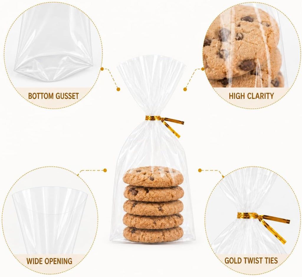 100 Gusset Cello Bags with Ties 8x4x16 in