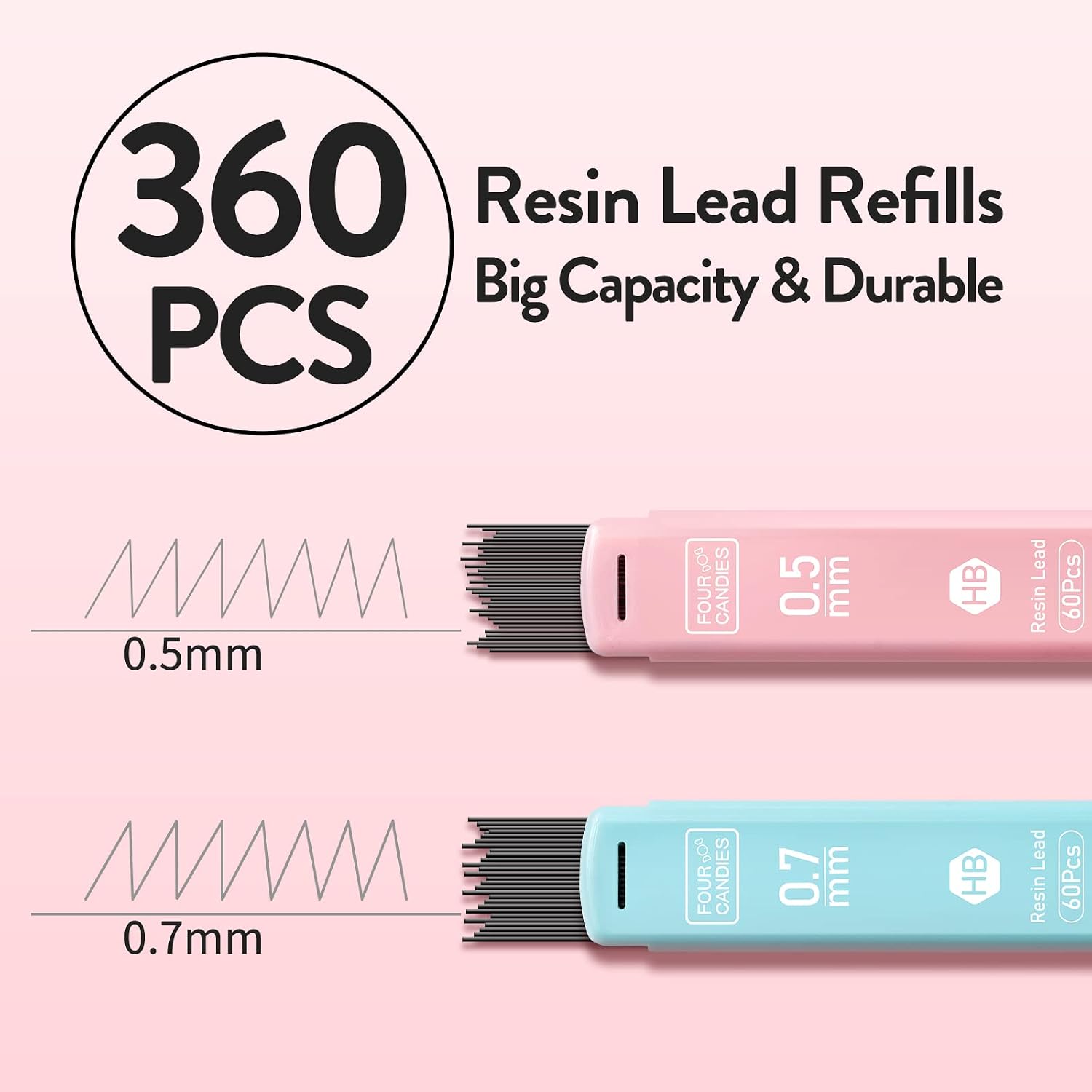 Cute Mechanical Pencil Set, 6-Pack 0.5/0.7mm | 360 Lead Refills, 3 Erasers, 9 Eraser Refills, Storage Case, Back to