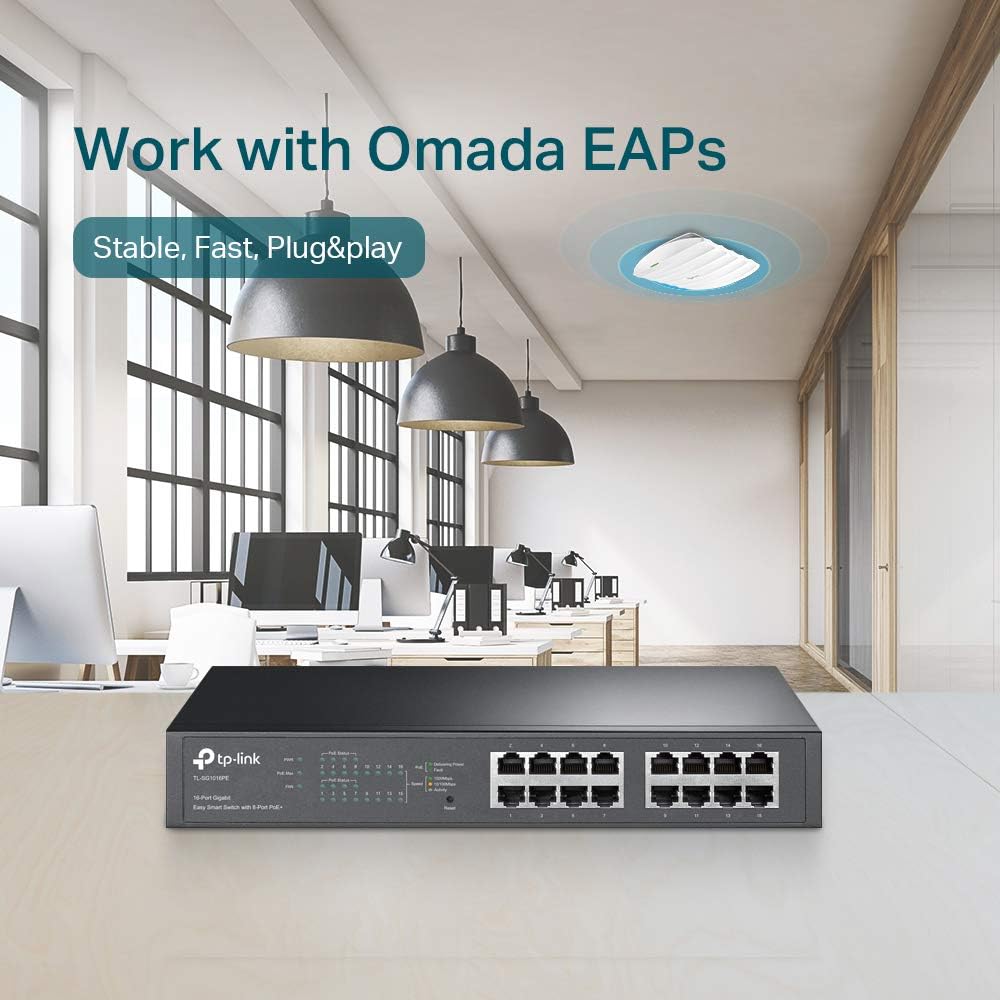 TL-SG1016PE | 16 Port Gigabit PoE Switch | Easy Smart Managed | 8 PoE+ Ports @150W | Plug & Play | Sturdy Metal w/