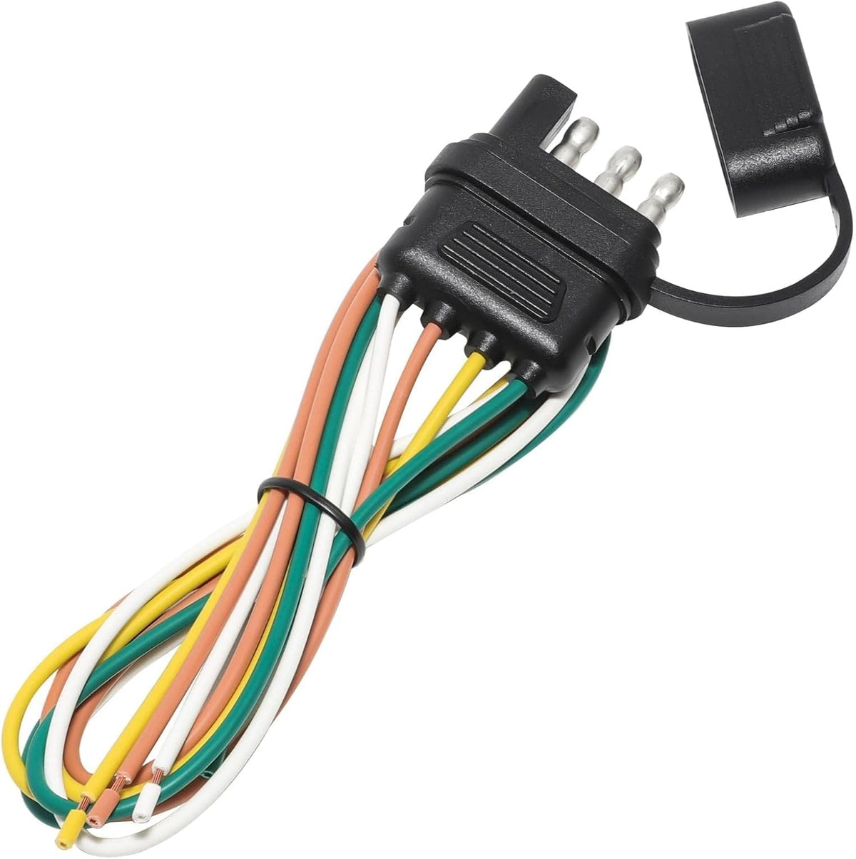 4-Way Flat Trailer End Connector 25 Inch, 16AWG 4 Prong Trailer Wiring Harness Plug with Dust Cover, Trailer-Side