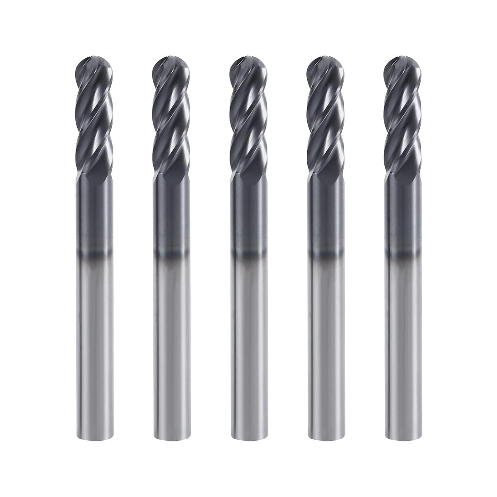 1/4" 4-Flute Ball Nose End Mill, AlTiN Coated Carbide 5Pcs