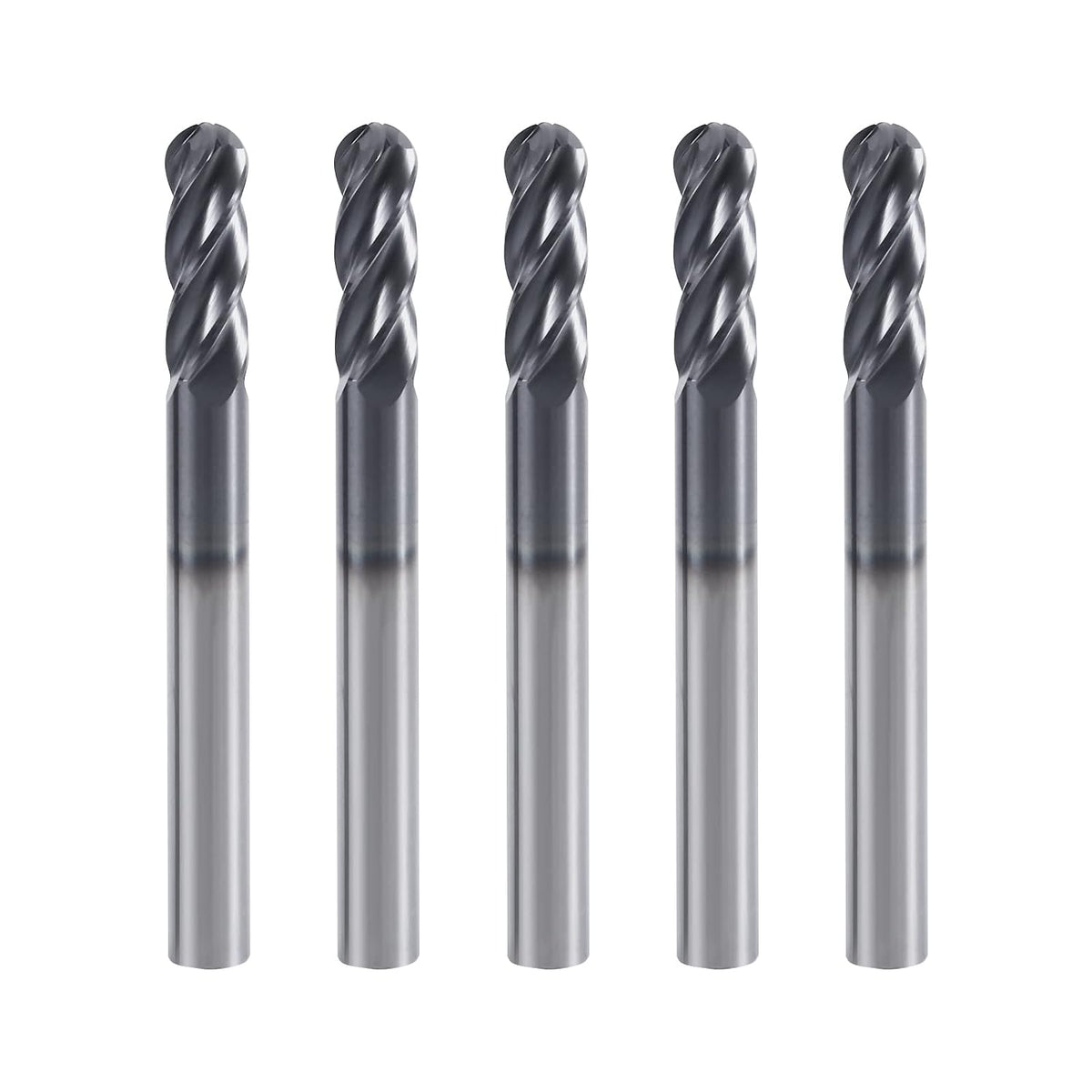 1/4" 4-Flute Ball Nose End Mill, AlTiN Coated Carbide 5Pcs