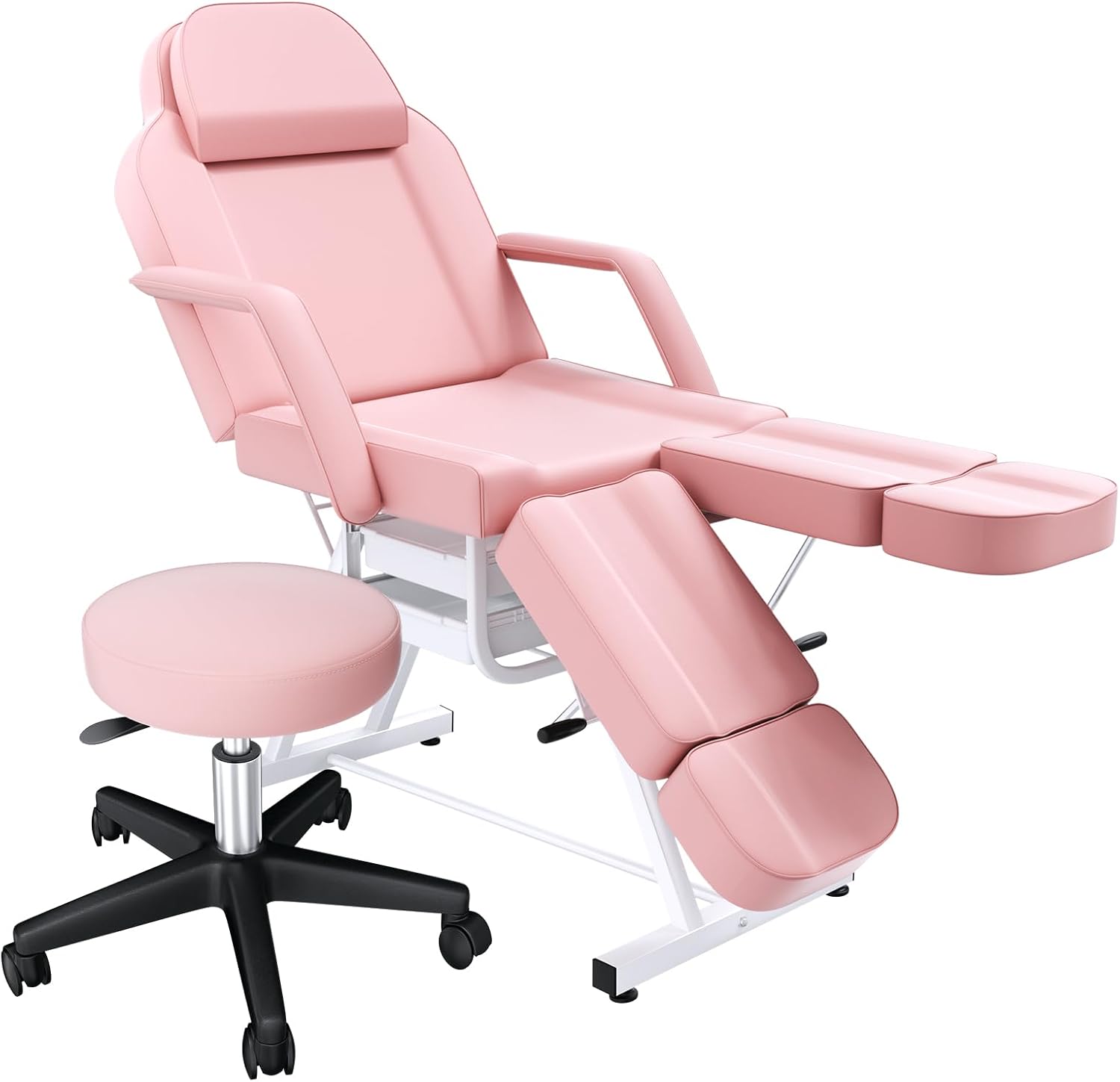 Pink Tattoo Chair for Client with Hydraulic Rolling Stool, Tattoo Client Chair Facial Bed Chairs for Esthetician