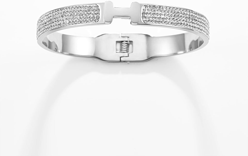 18K Gold Plated Bangle Bracelets for Women Stainless Steel with Cubic Zirconia Fashion Jewelry