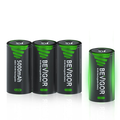 Rechargeable C Batteries, 5000mAh 1.2V NiMH Precharged C Cell Batteries, Low Self Discharge Recharge up to 1300x