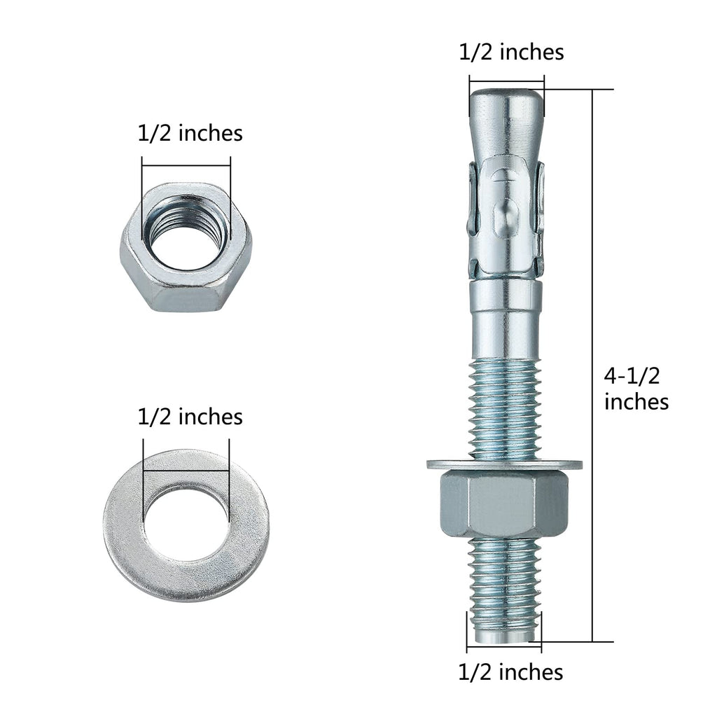 1/2" x4-1/2 Wedge Anchors for Concrete, Zinc-Plated, 50 PCS