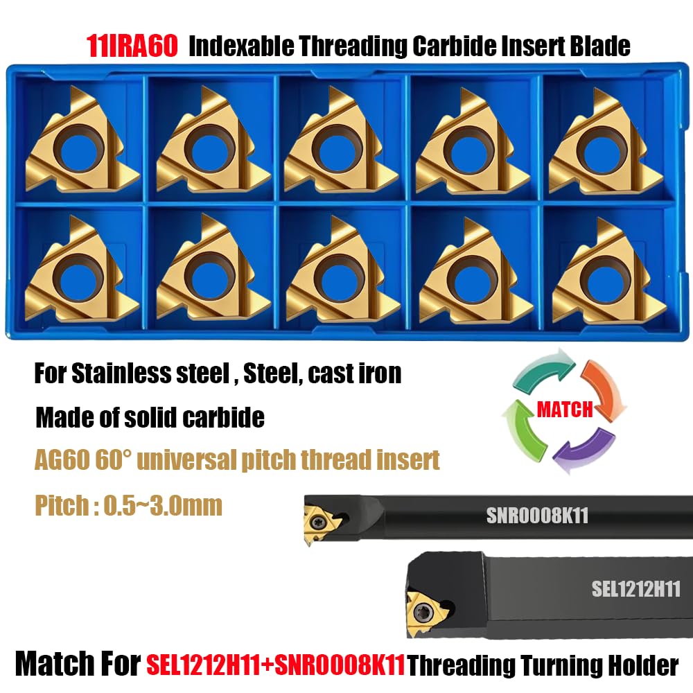 10PCS 16IR AG60 CNC Lathe Indexable Threading Carbide Turning Insert Blade