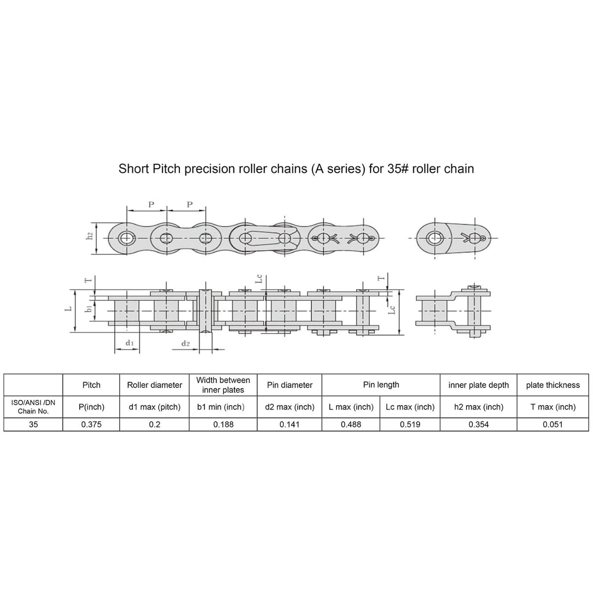 #35 Roller Chain Sprocket Type B 8mm bore 10 Tooth, Hardened Antirust 1045 Steel Drive Sprockets 35B10-8mm