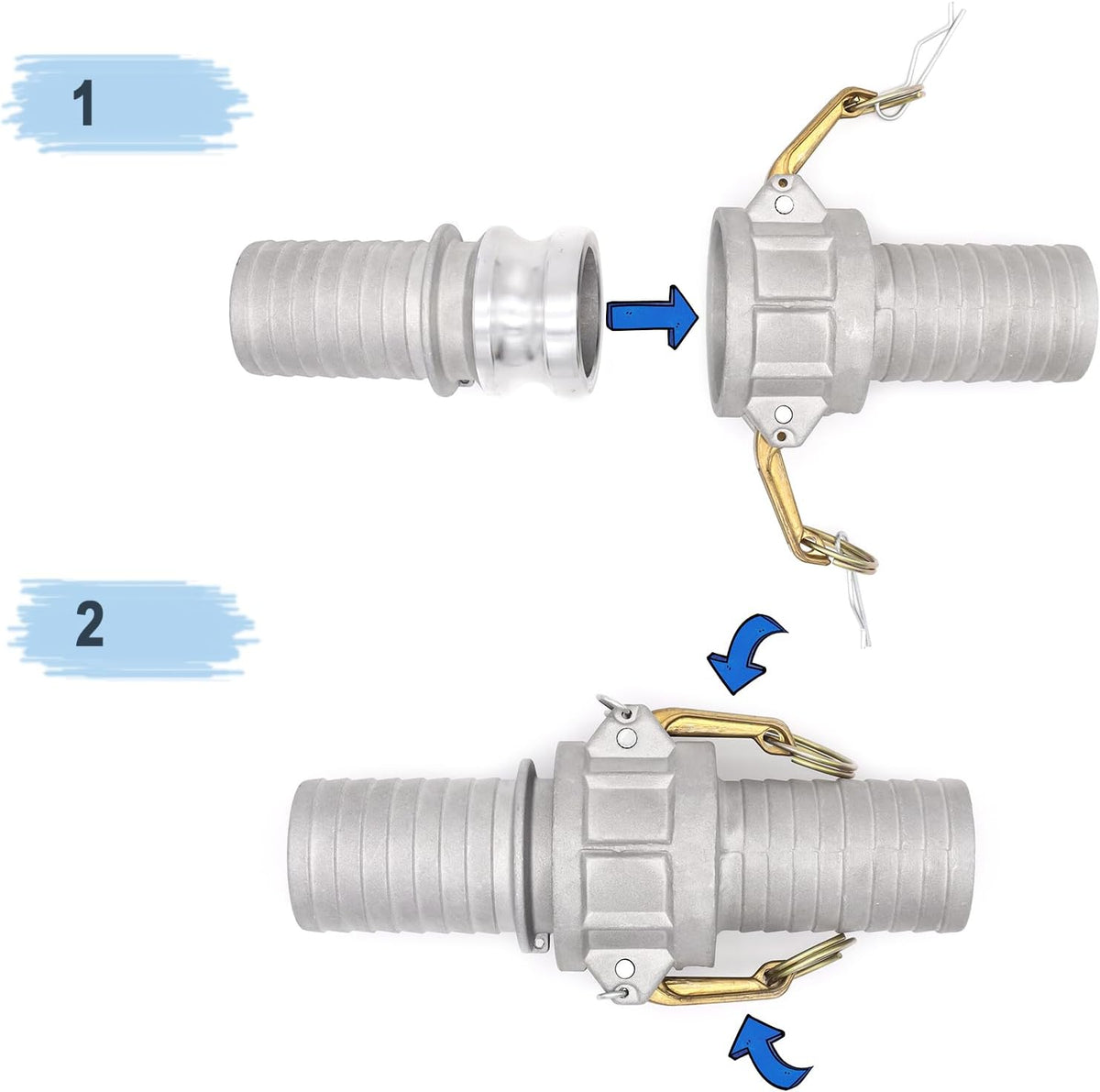 EASTRANS 2 inch AL Cam Lock Hose Fittings (Type E) with 2 Clamps, 2 PCS