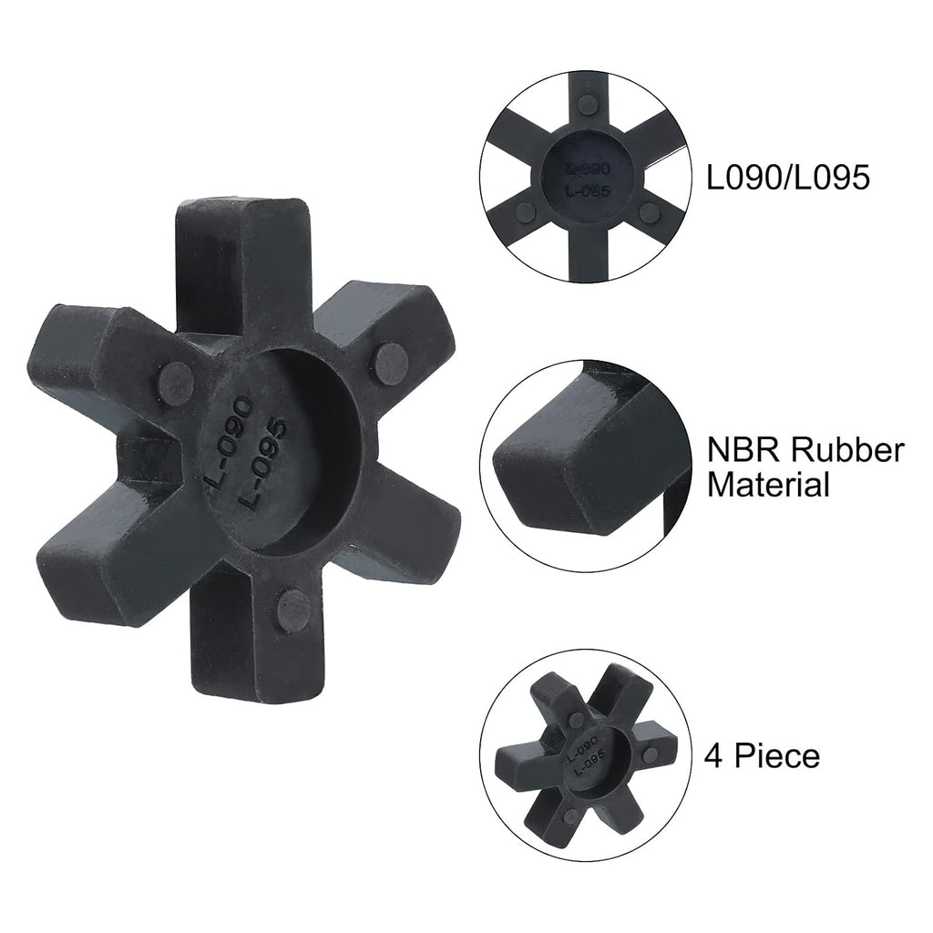 uxcell 4pcs L090/L095 Jaw Coupling Insert, Flexible Solid Type NBR Rubber Jaw Coupling Center Inserts for L Jaw Coupling L-Jaw Coupler Set, Black