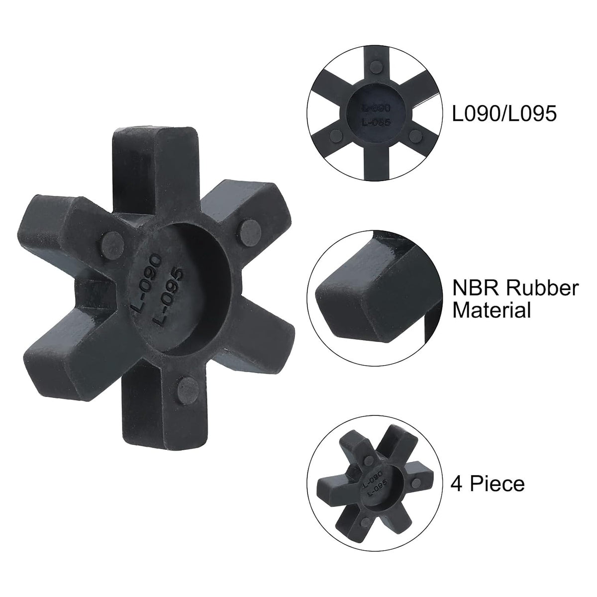 uxcell 4pcs L090/L095 Jaw Coupling Insert, Flexible Solid Type NBR Rubber Jaw Coupling Center Inserts for L Jaw Coupling L-Jaw Coupler Set, Black