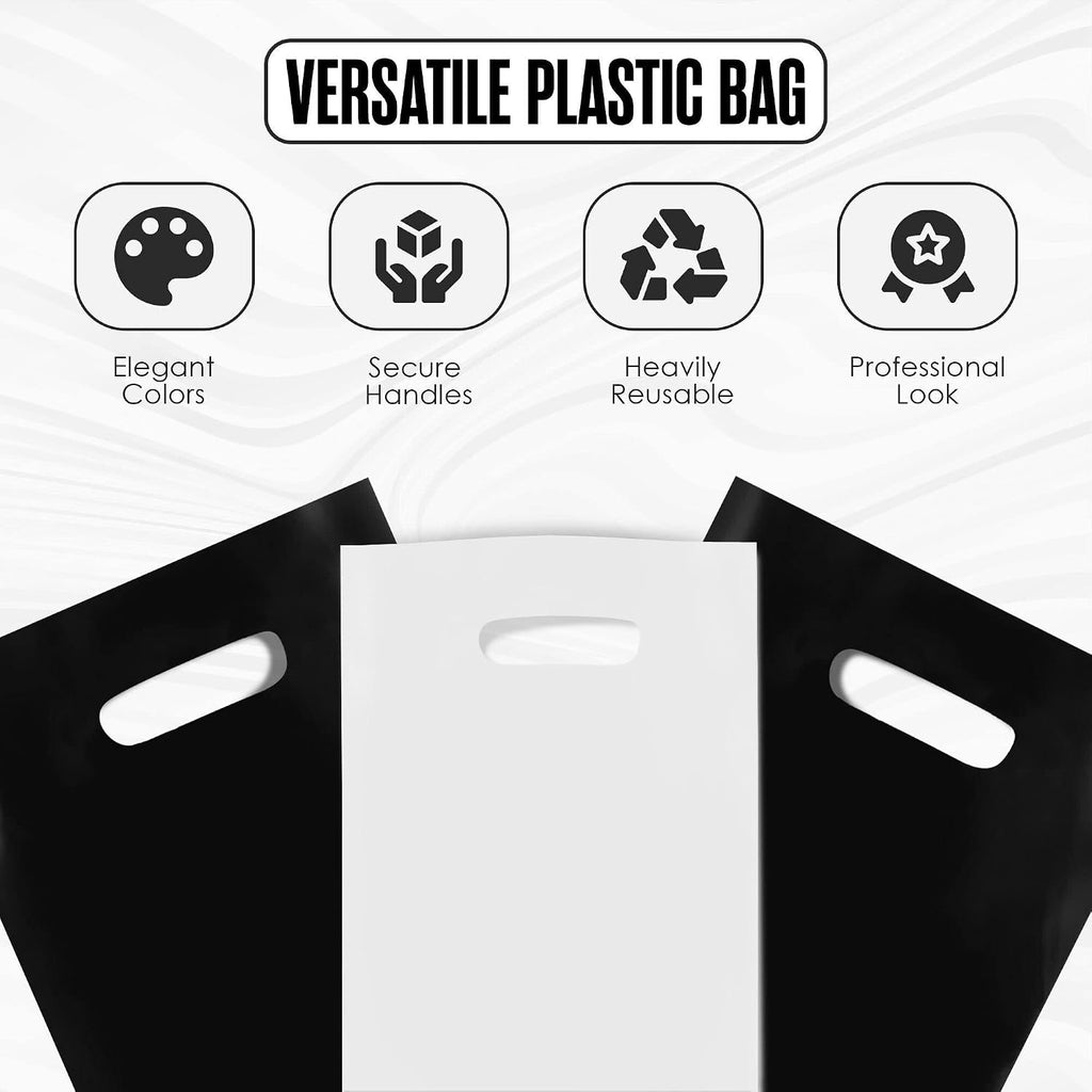 Merchandise Bags, 1.75 Mil Thick, 100 Pack, Black & White, Small Business