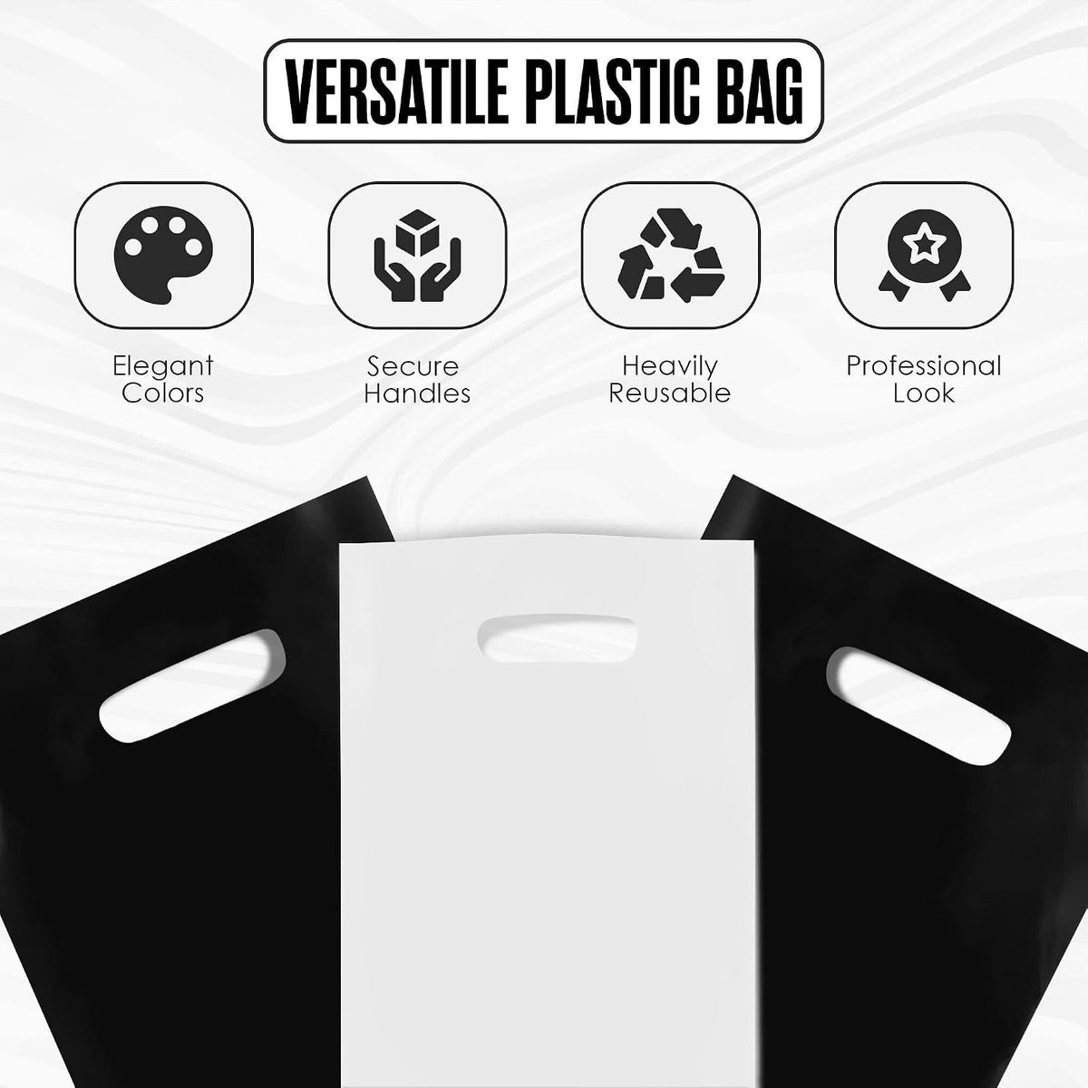 Merchandise Bags, 1.75 Mil Thick, 100 Pack, Black & White, Small Business