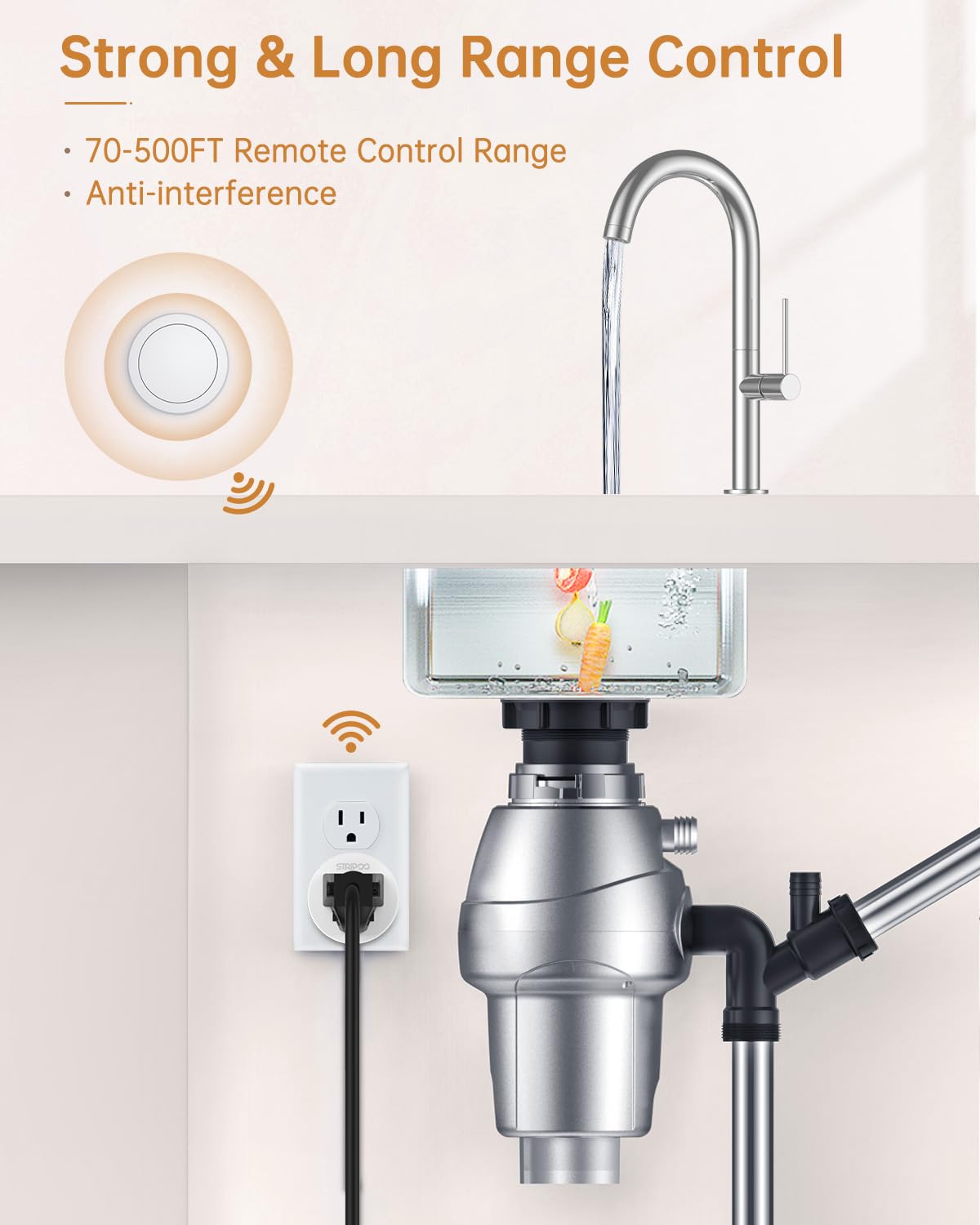 Garbage Disposal Air Switch Kit, Wireless Upgrade, Sink Top Remote Button