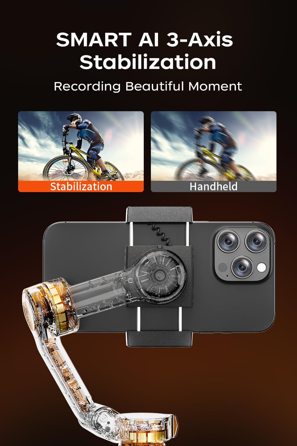 CM8 Gimbal Stabilizer for iPhone Android, 3-Axis Phone Gimbal with Remote Control Portable Foldable, Phone Stabilizer