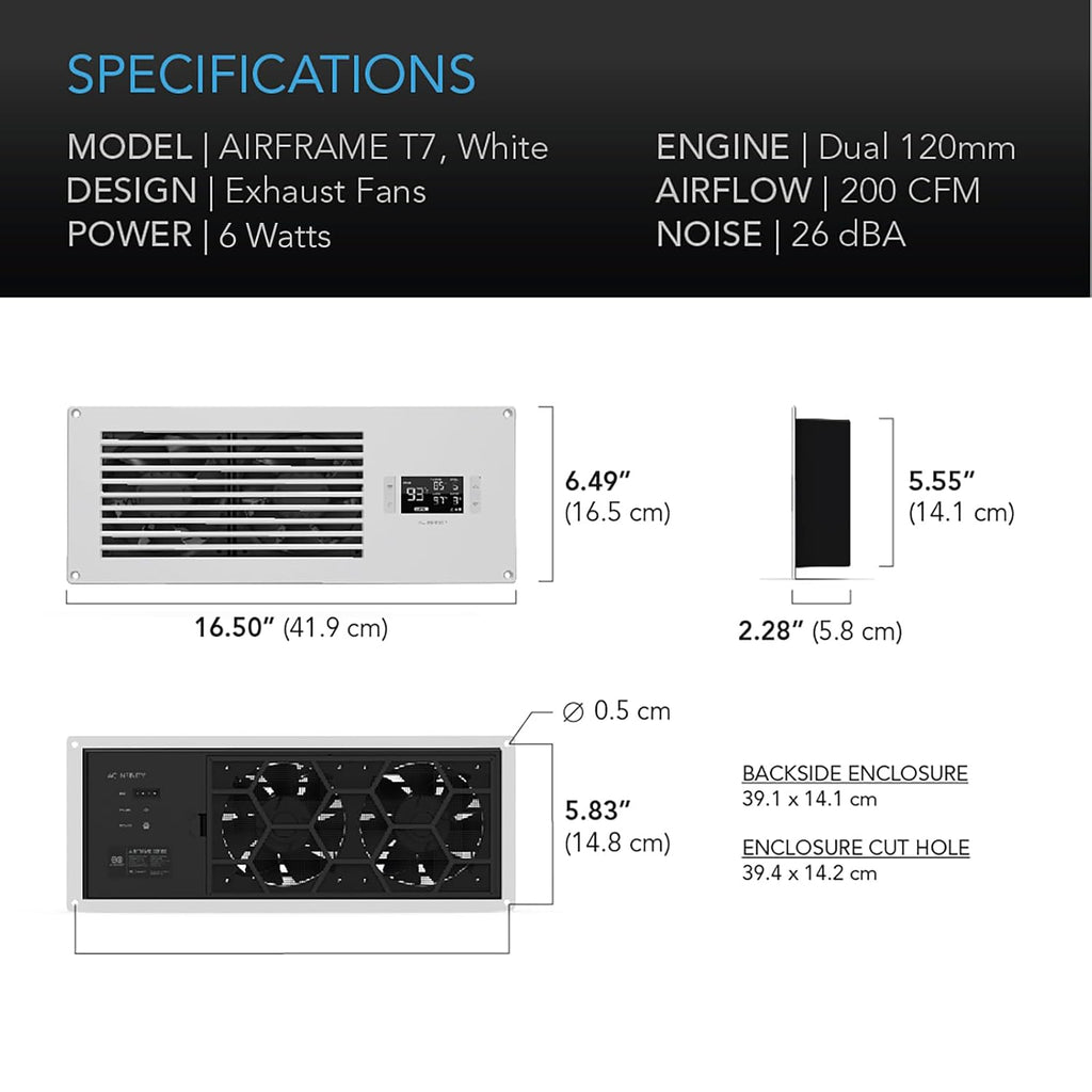 AC Infinity AIRFRAME T7 White, High-Airflow Cooling Fan System 17"