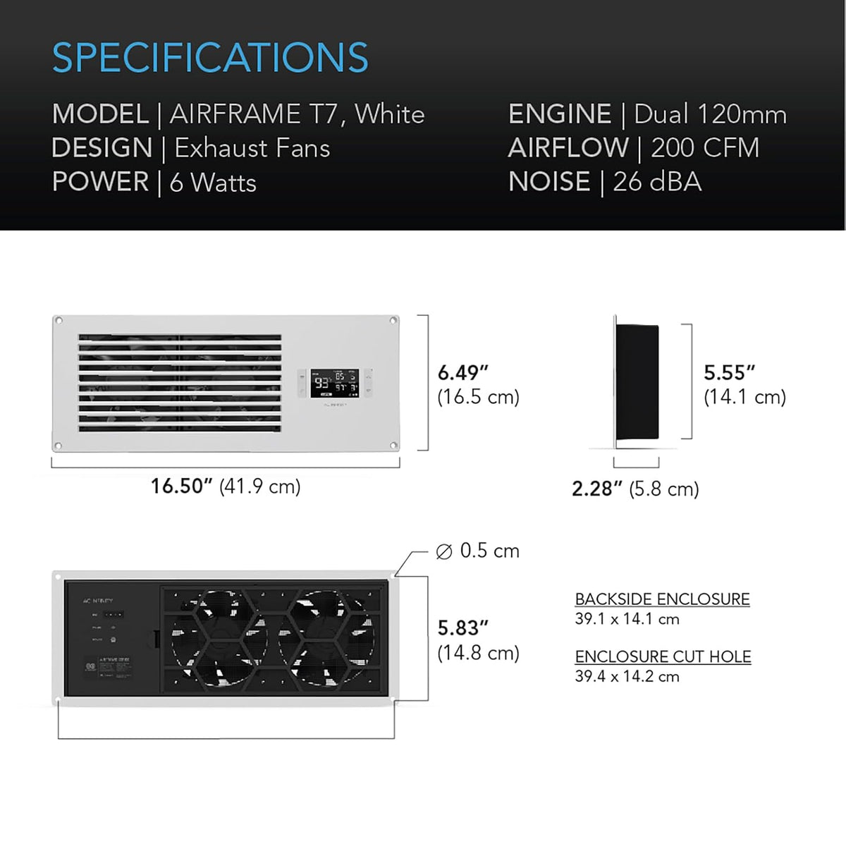 AC Infinity AIRFRAME T7 White, High-Airflow Cooling Fan System 17"