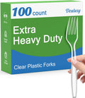 100 Count Extra Heavy Duty Clear Plastic Forks Disposable