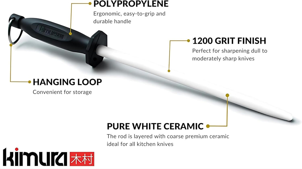 Professional Ceramic Honing Rod, 10 inch Honing Steel, Ceramic Knife Sharpener, 1200 Grit Finish, Ergonomic &