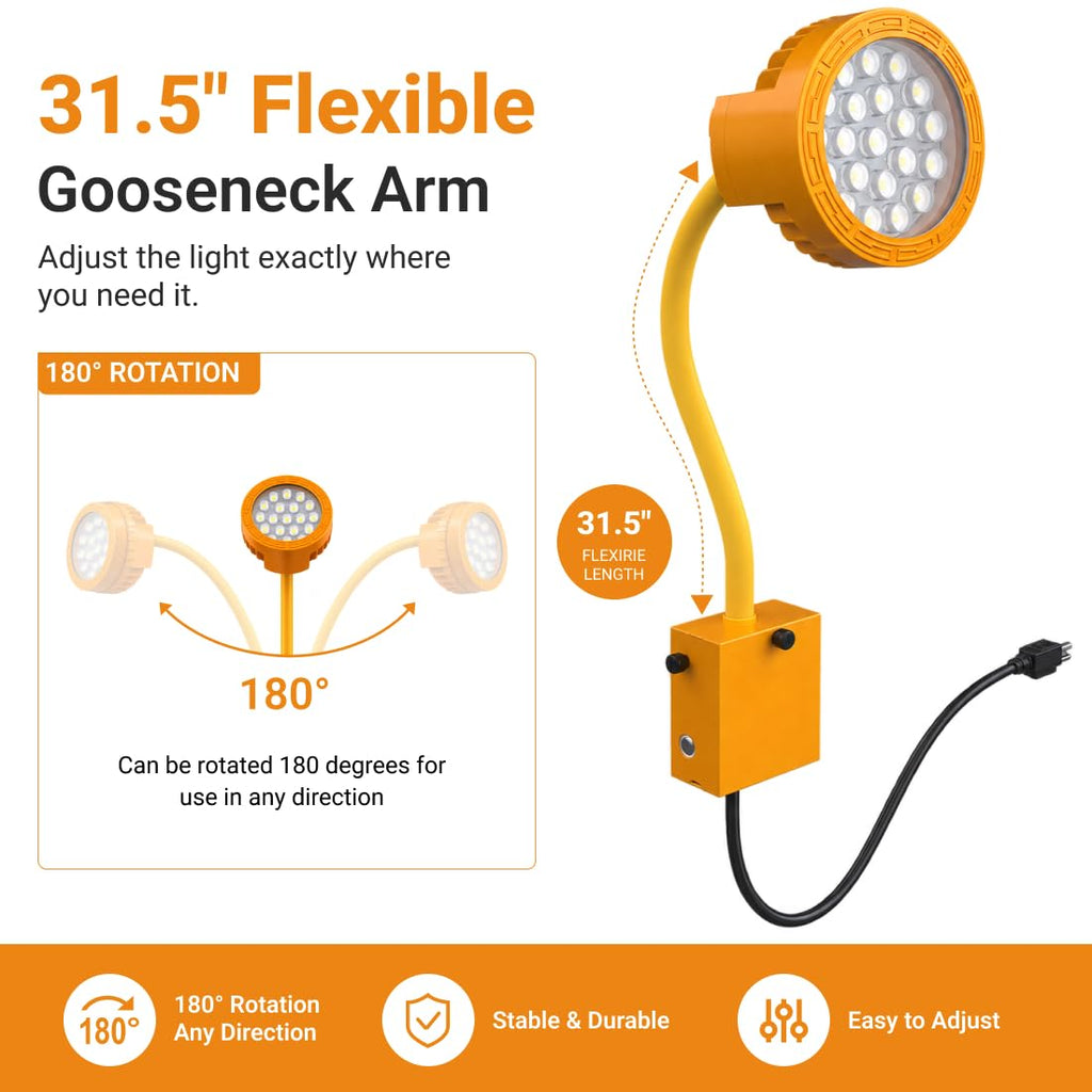 LED Gooseneck Dock Light 20W, 2600LM Loading Dock Work Light