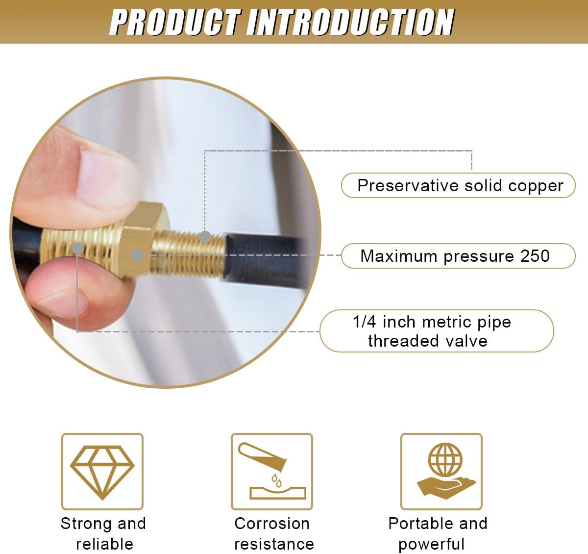 Brass Air Inflator Adapter, Tire Inflator Connector with Valve Stem