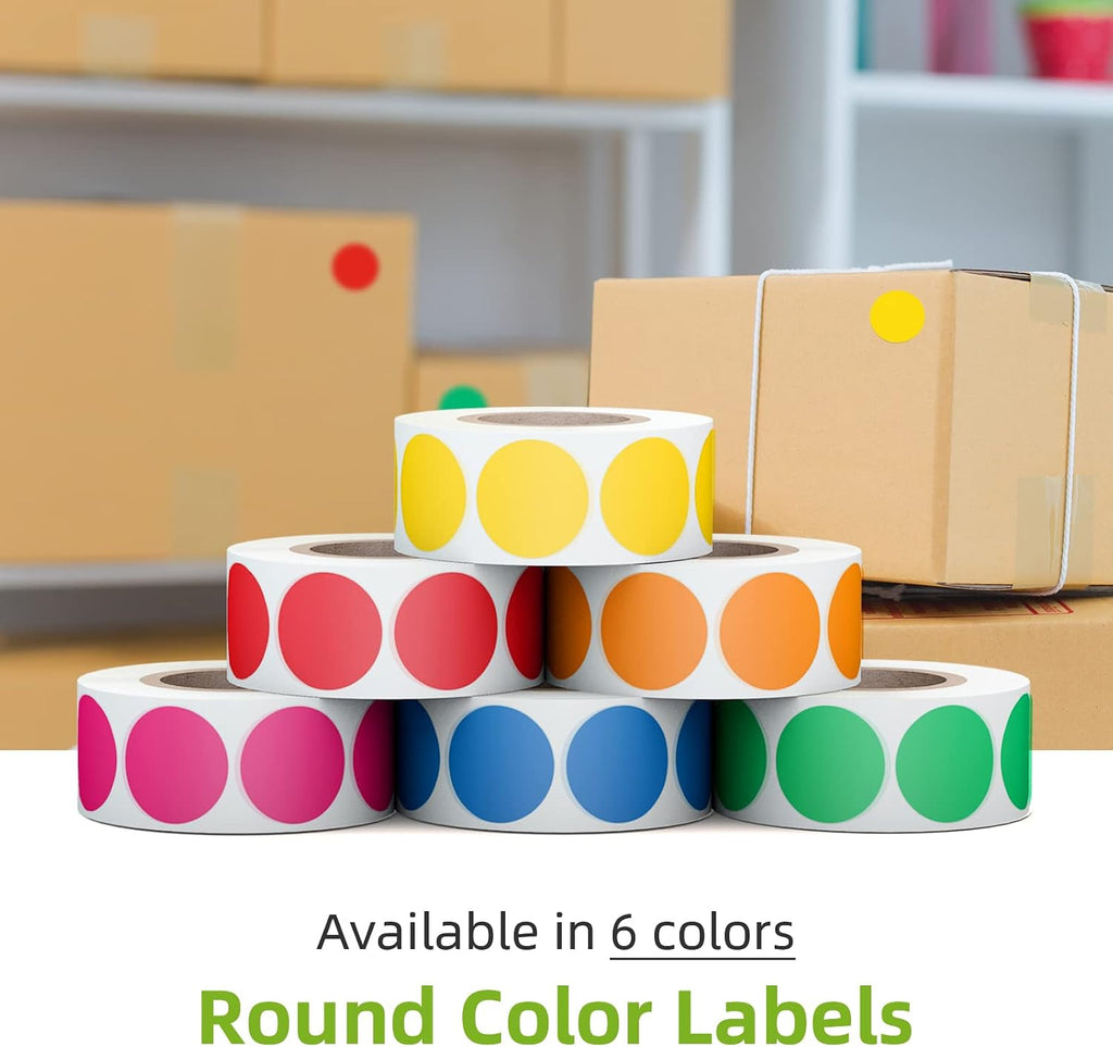 3/4" Round Color Coding Circle Dot Labels 3000 PCS Includes Bright Yellow Green Red Pink Orange Blue(6 Rolls,500