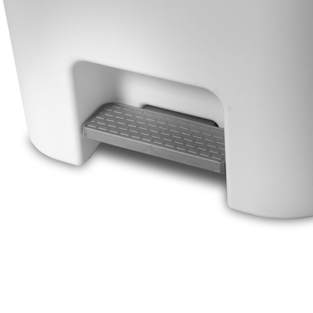 Large Kitchen Trash Can, 11.9 Gallon Plastic Garbage Bin with Step Lid, White, Hands-Free Foot Pedal, Fits Standard