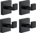 4 PCS Towel Hooks for Bathroom, Wall Mount Towel Holder, Black Matte Wall Robe Hook,Square Stainless Steel Door