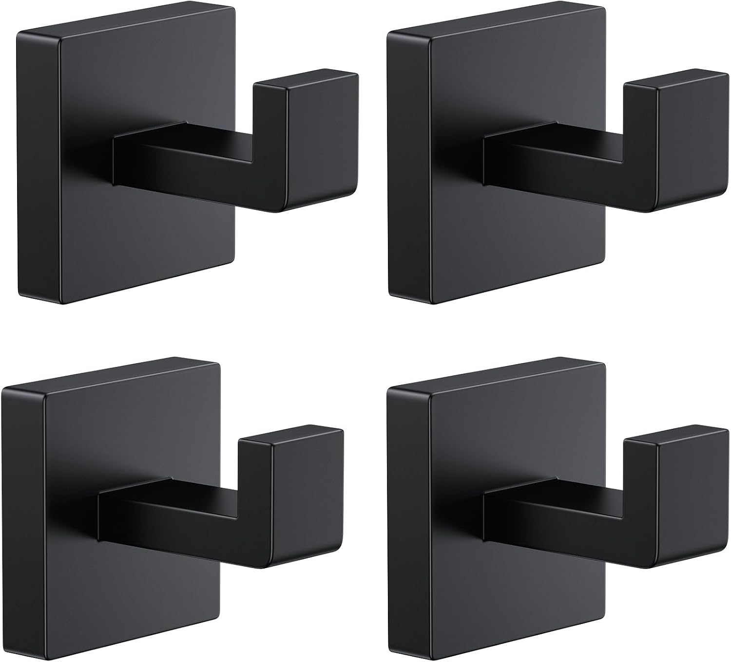 4 PCS Towel Hooks for Bathroom, Wall Mount Towel Holder, Black Matte Wall Robe Hook,Square Stainless Steel Door