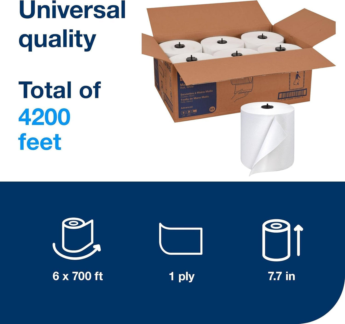 Matic Paper Hand Towel Roll White H1, 6 Rolls x 700 ft, 290089
