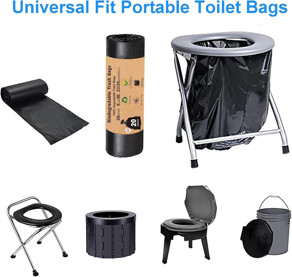 Compostable Camping Toilet Bags - 40 Count, 8 Gallon, 30 Liter, Portable Toilet Replacement Bags for Outdoors