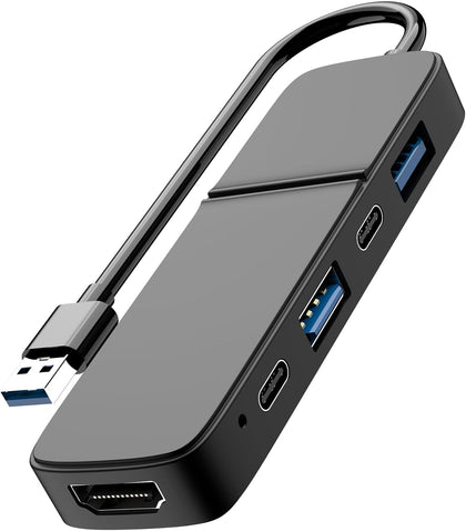 USB to HDMI Adapter, Eanetf Dual USB C USB A 3.0 Hub: 5 Ports with 2* USB-C and 2* USB-A and 1* HDMI Extend for